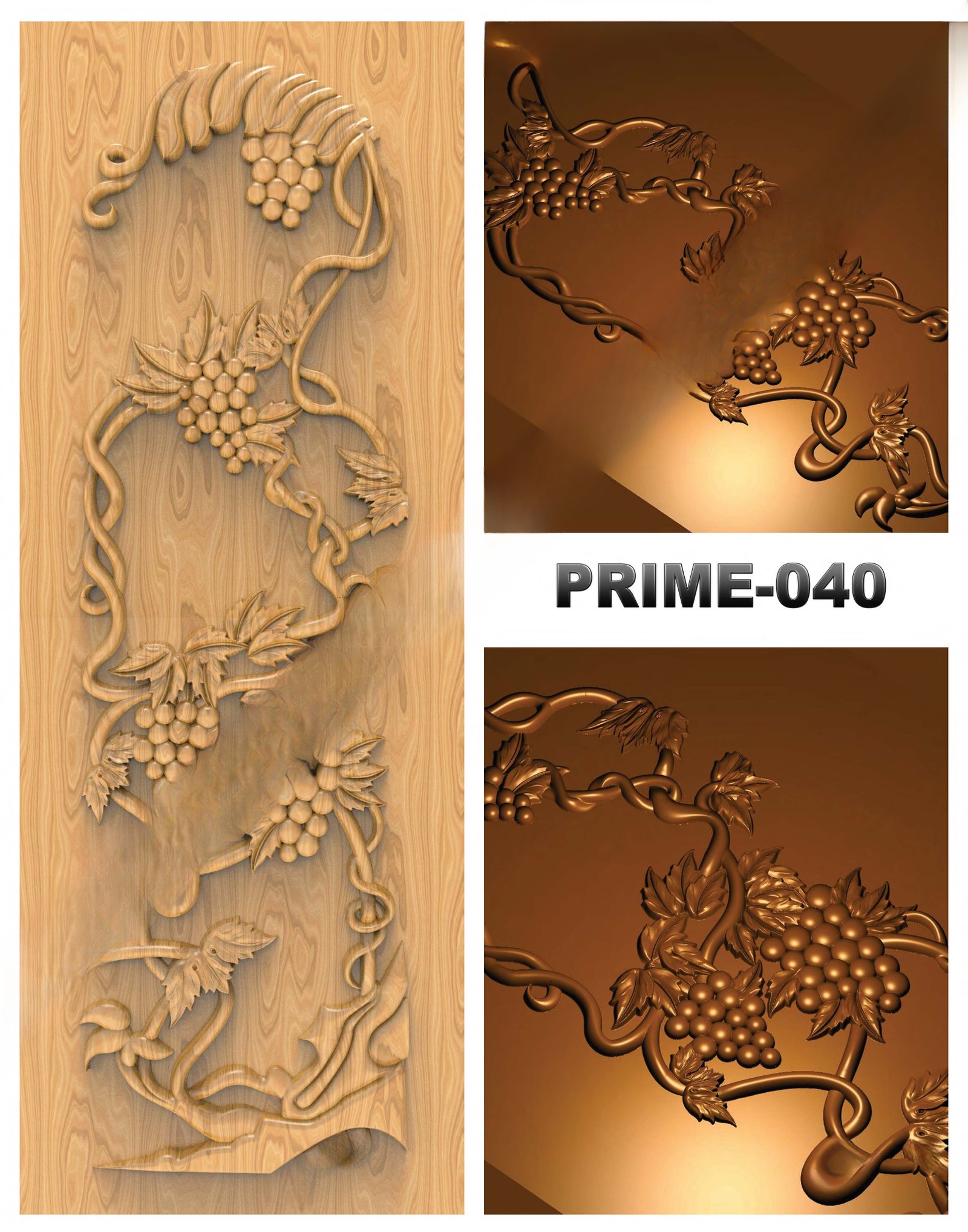 prime designs - PRIME-40 Intricate Grapevine Floral Carved Door 3D Relief Model